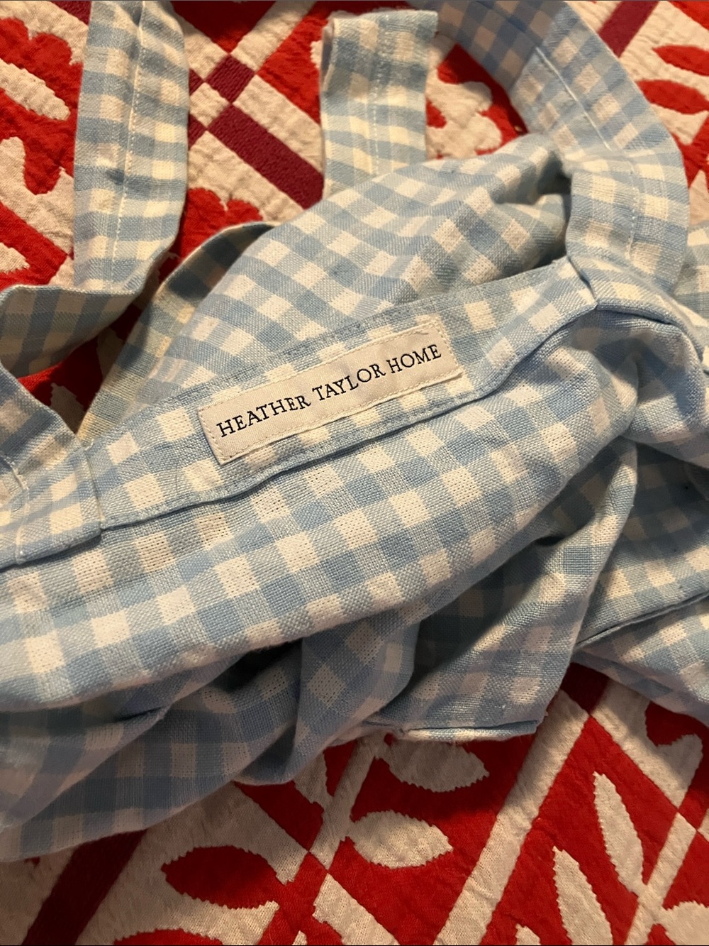 Light Blue Gingham Tote Bag with Shoulder Straps - Picture 2 of 2